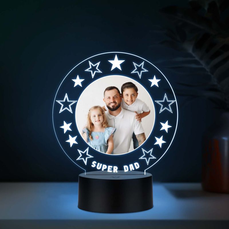 Personalized Super Dad UV Print Photo Multicolor LED Lamp Fathers Day Gift Light